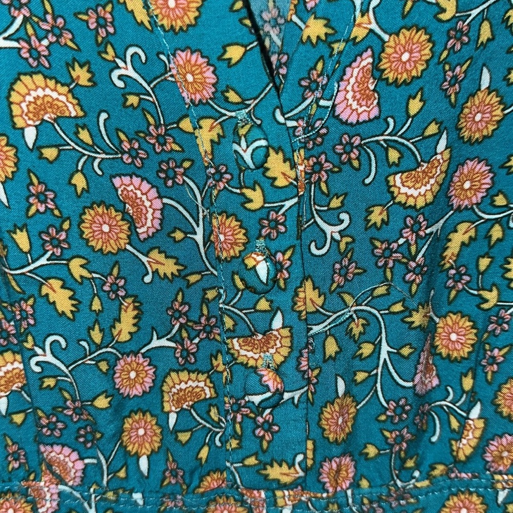Floral Teal and Brown Dress - Picture 4 of 4